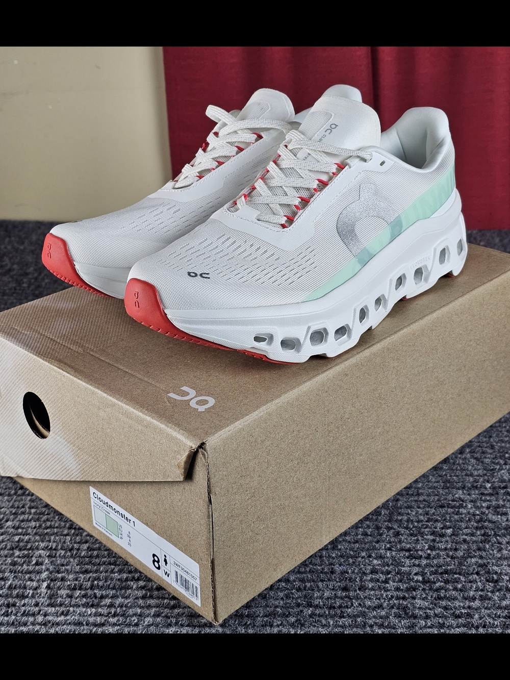 On Running Women's White Mint Athletic Shoes with Coral Accents - Picture 9 of 10
